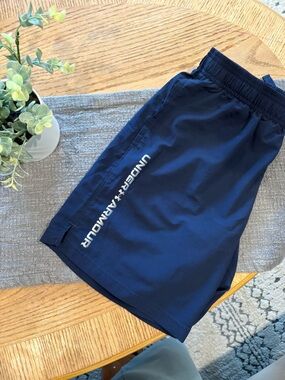 Under Armour Navy Performance Shorts with White Logo